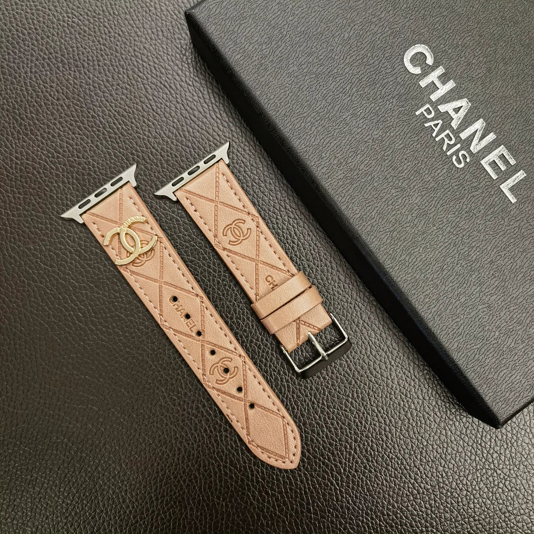 Gold monogram 3D embossed leather Apple Watch strap