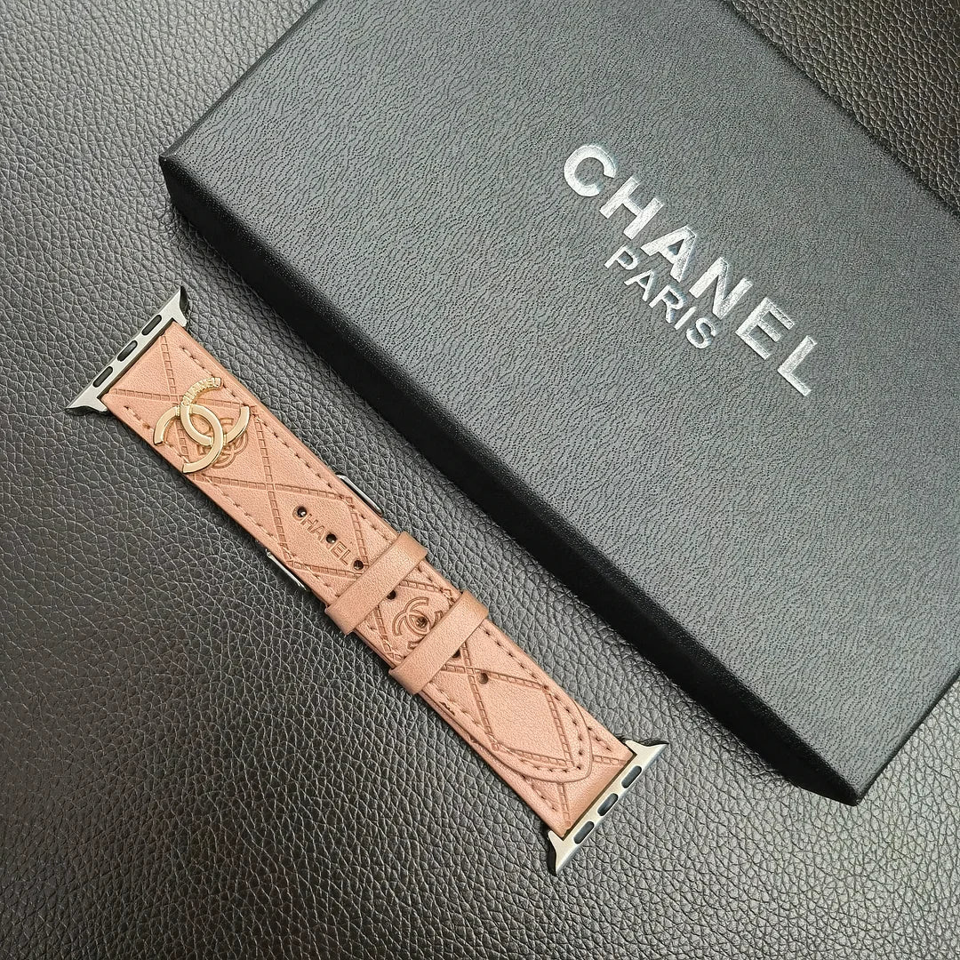 Gold monogram 3D embossed leather Apple Watch strap