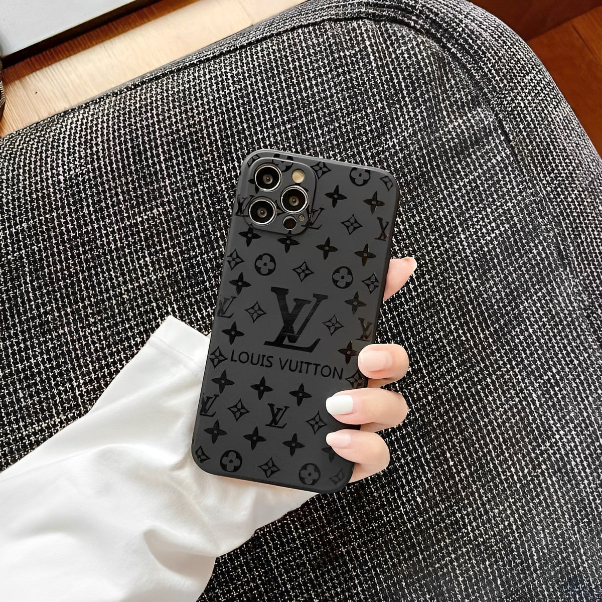 Louis Vuitton-inspired black iPhone case 16 15 14