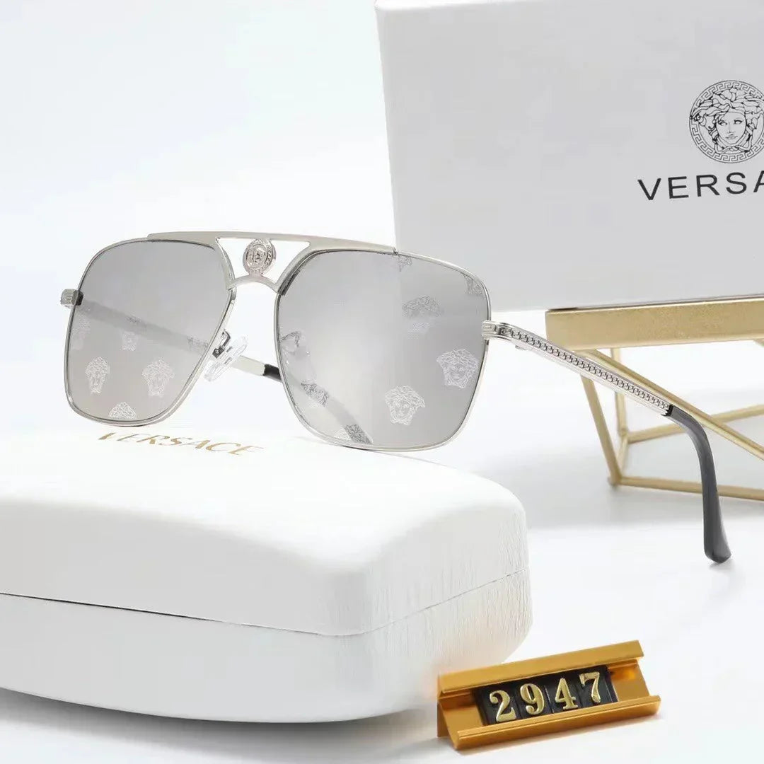 Versace-inspired square metal sunglasses