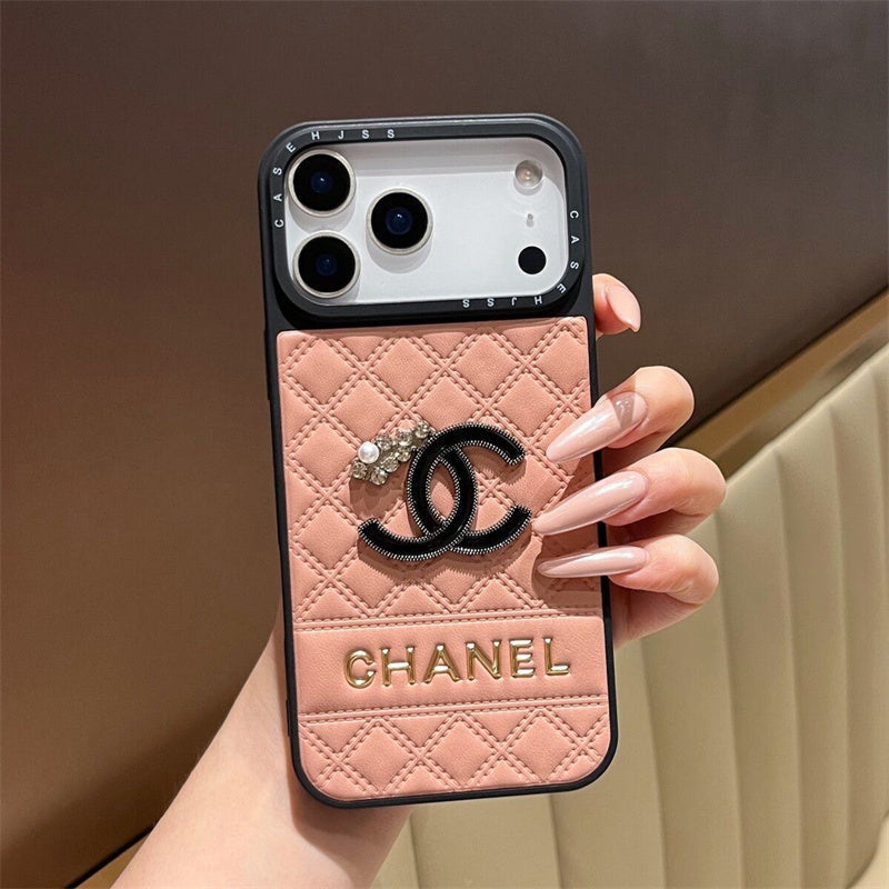 Chanel-inspired quilted iPhone case with contrast camera surround