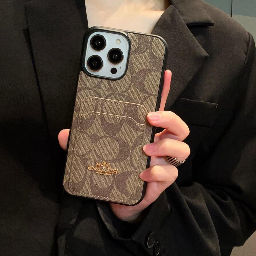Coach-inspired fine monogram leather iPhone case with card pocket