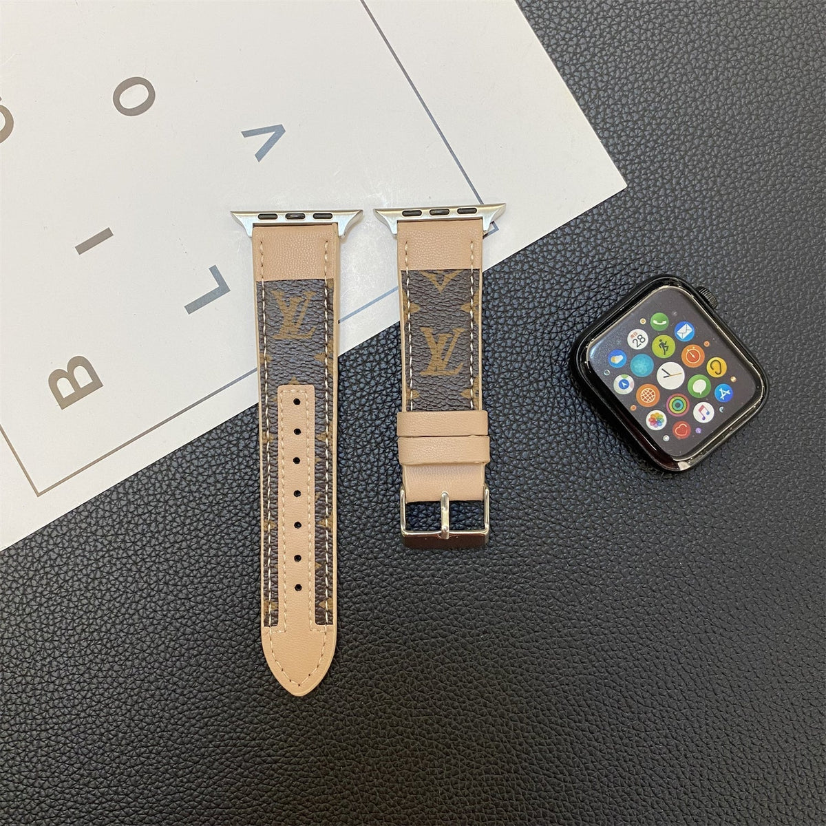 Apple Watch genuine leather strap stitching monogram leather