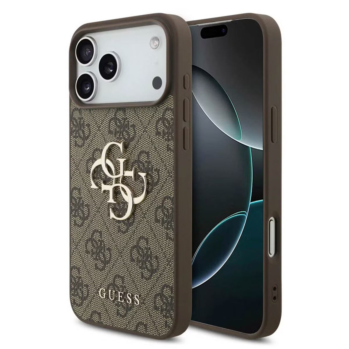 Guess-inspired monogram iPhone case with metal detail