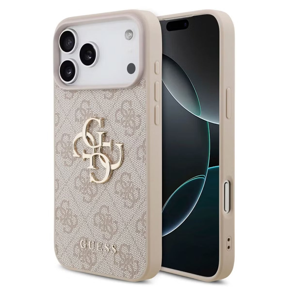 Guess-inspired monogram iPhone case with metal detail