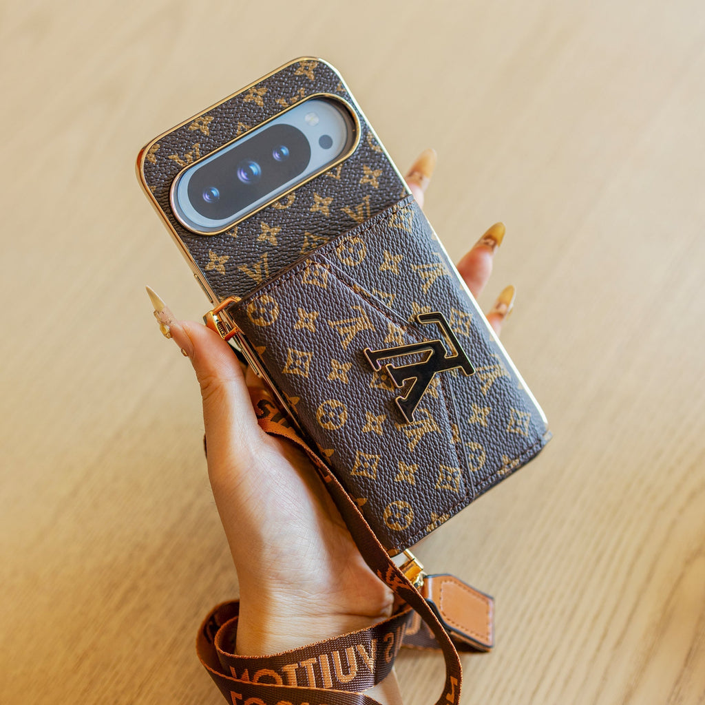 Louis Vuitton-inspired brown lanyard Google Pixel phone case