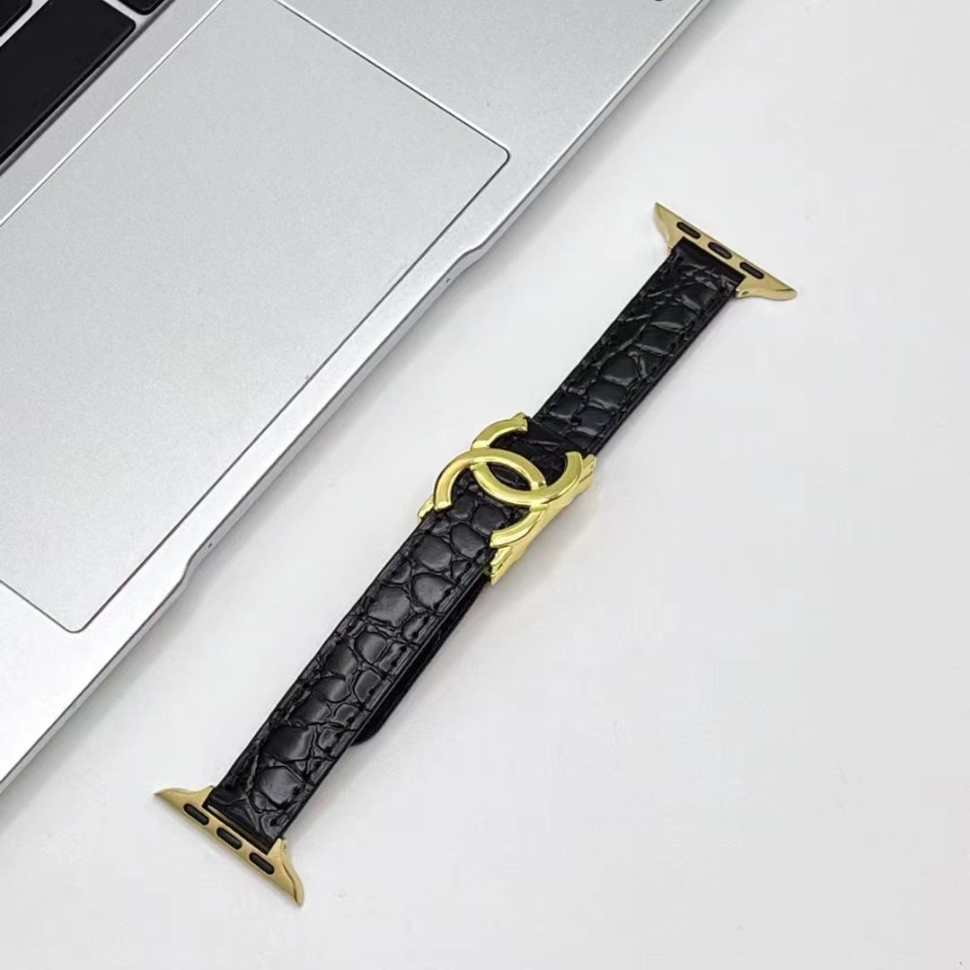 Chanel-inspired leather watch strap with metal detail