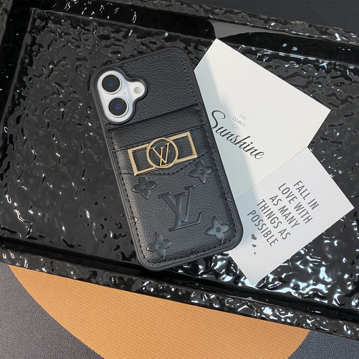Louis Vuitton-inspired monogram phone case with card pocket