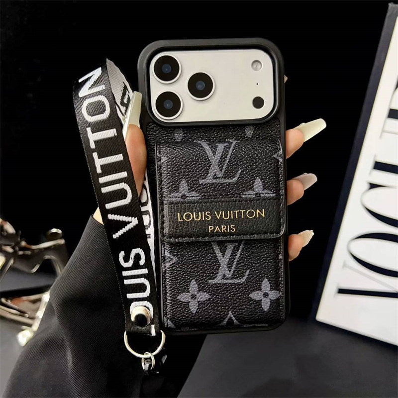Louis Vuitton-inspired phone case with card holder for iPhone 17 / 16 / 15 / 14