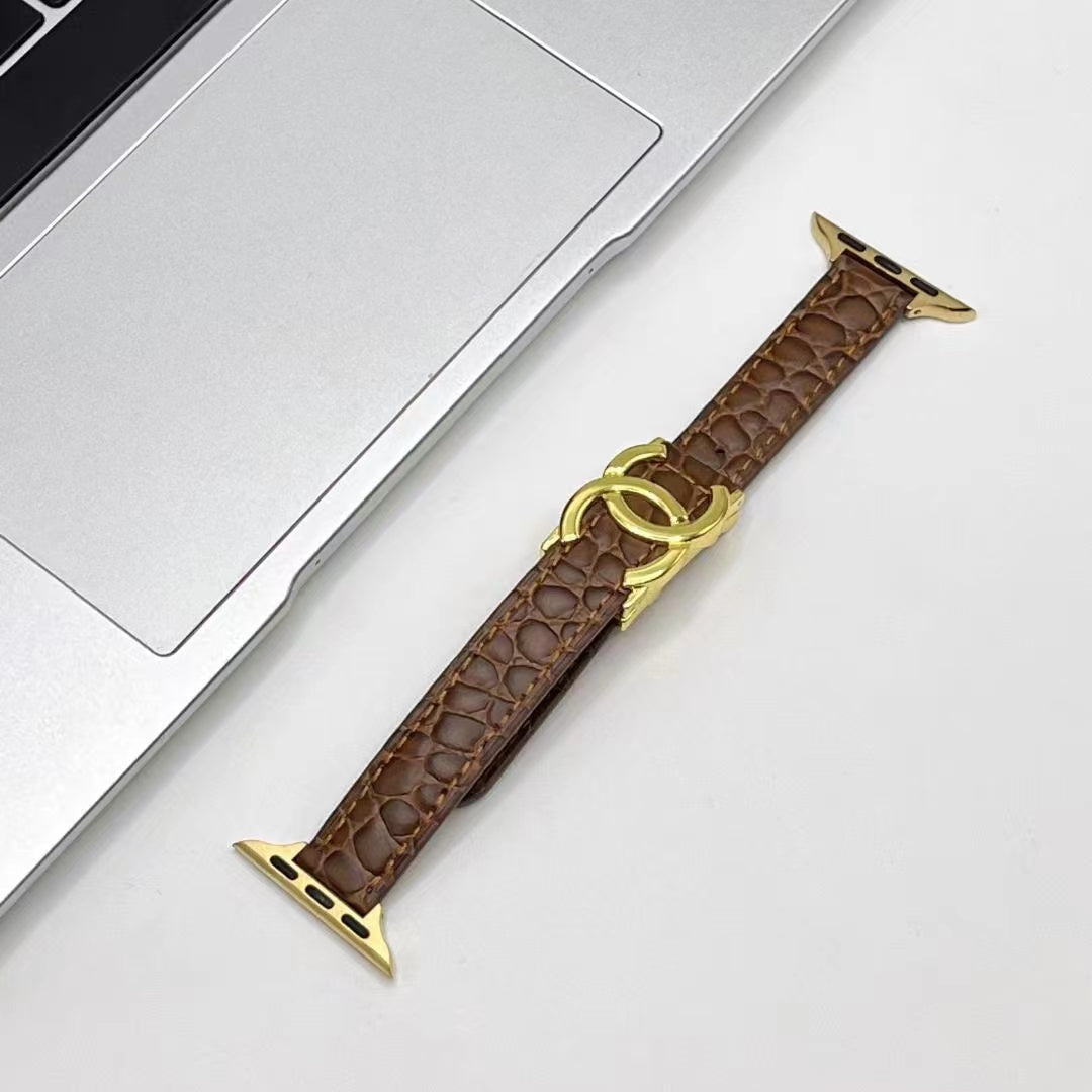 Chanel-inspired leather watch strap with metal detail
