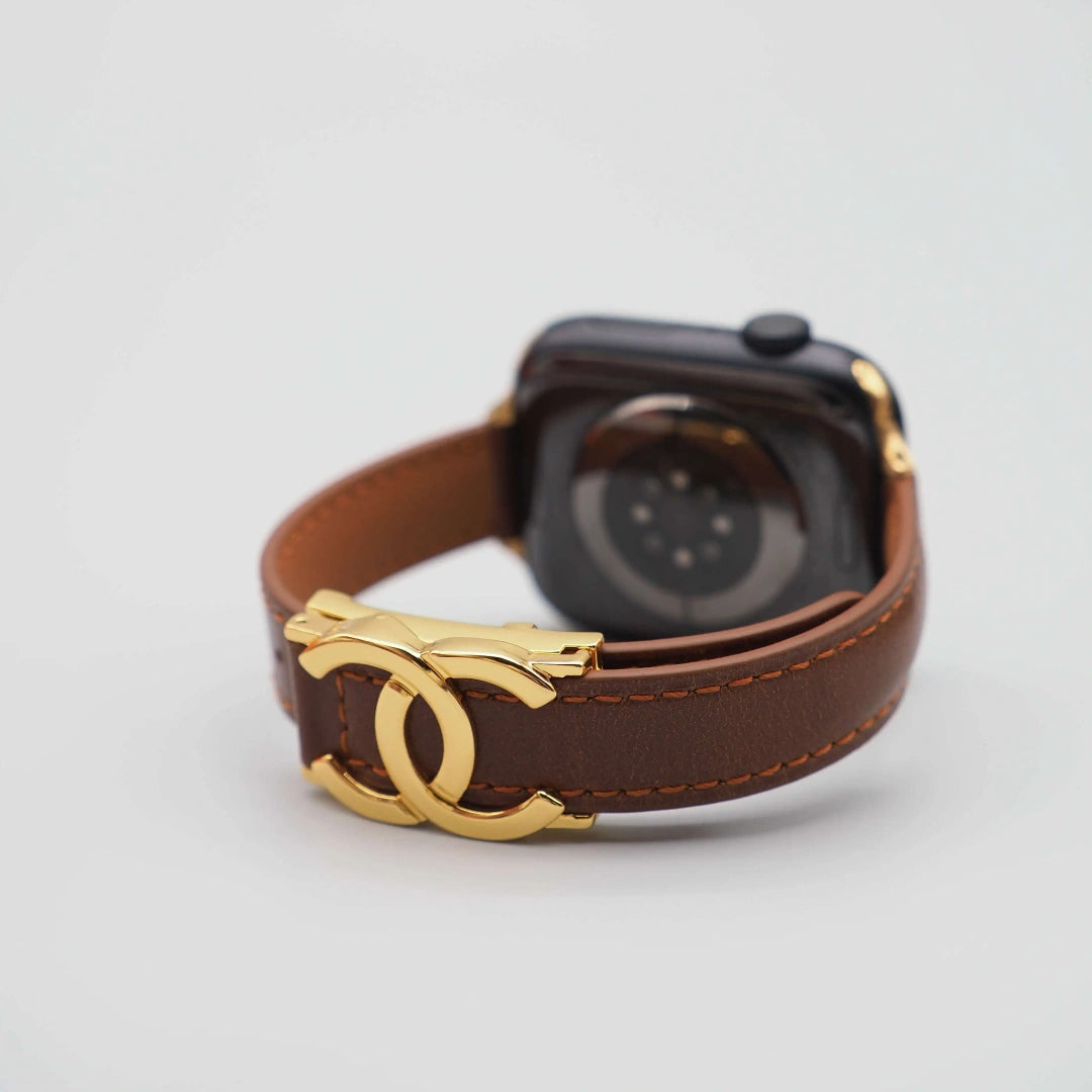 Chanel-inspired leather watch strap with metal detail