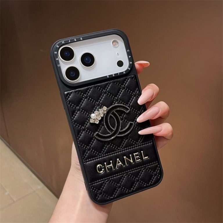 Chanel-inspired quilted iPhone case with contrast camera surround