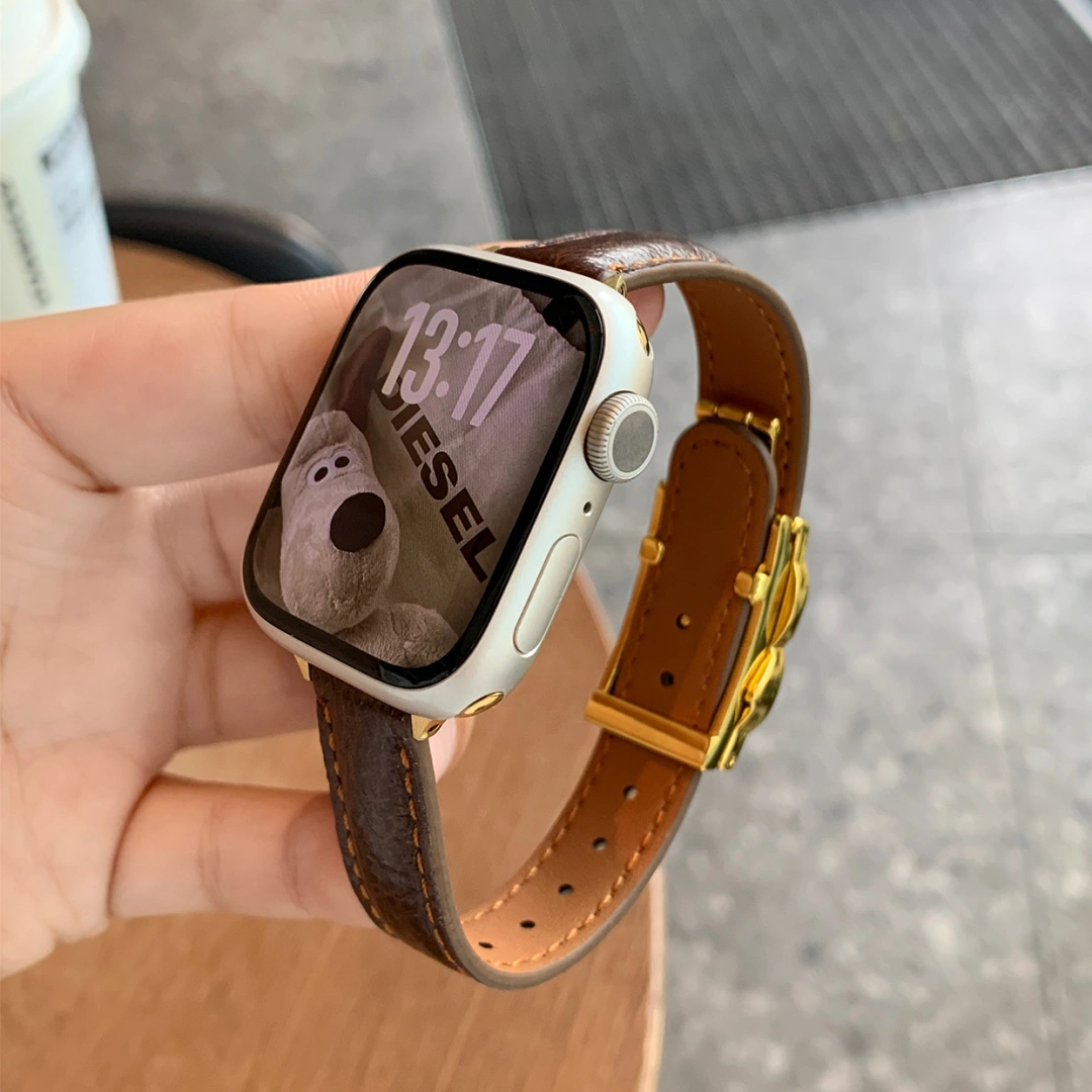 Chanel-inspired leather watch strap with metal detail