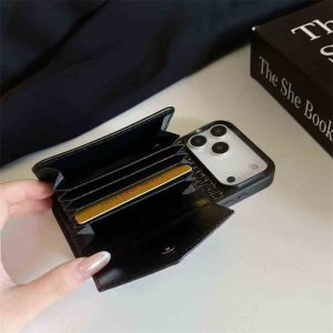Prada-inspired elegant apple phone case with card holder for iPhone 17 / 16 / 15 / 14