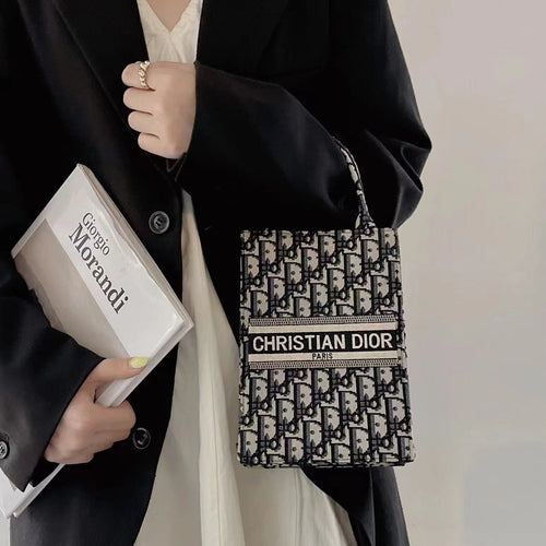 Dior-inspired all-over pattern tote bag with crossbody strap
