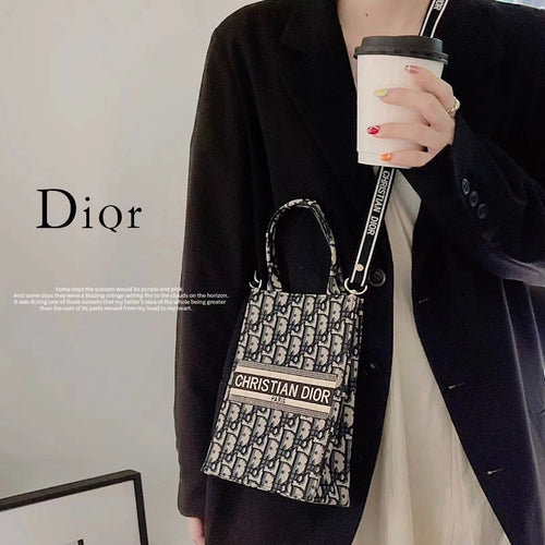 Dior-inspired all-over pattern tote bag with crossbody strap