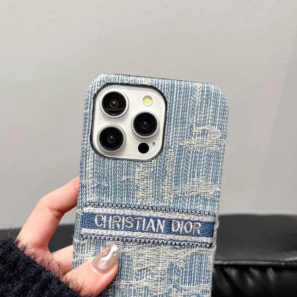 Dior-inspired textured all-over pattern case for iPhone 16