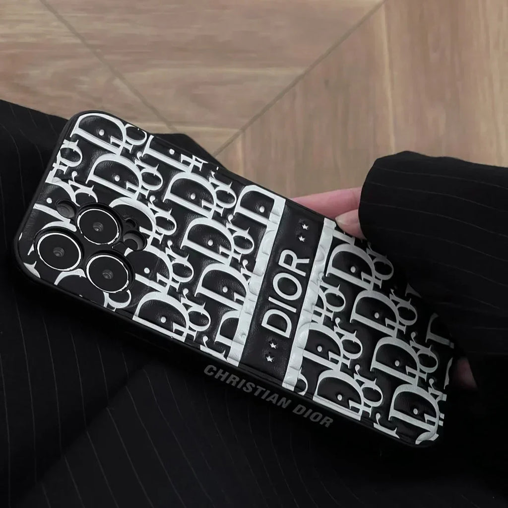 Dior-inspired repeating pattern MagSafe phone case