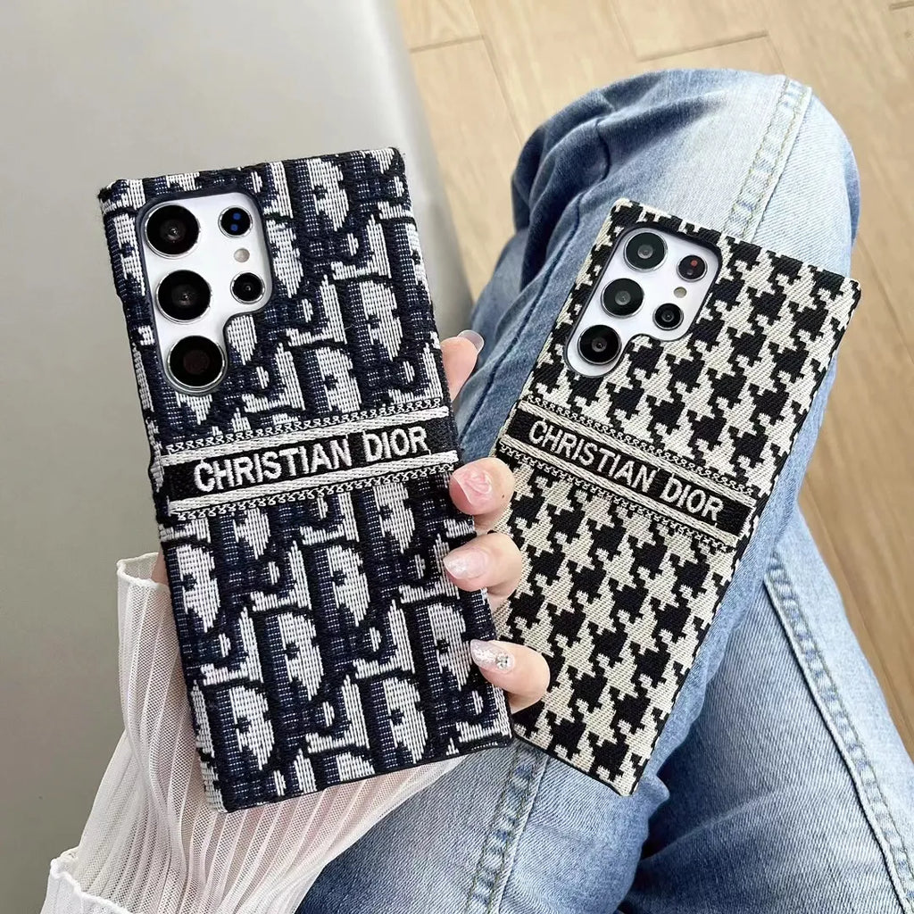 Dior-inspired repeating pattern Samsung phone case