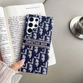 Dior-inspired repeating pattern Samsung phone case, blue