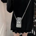 Dior-inspired patterned phone card holder with chain