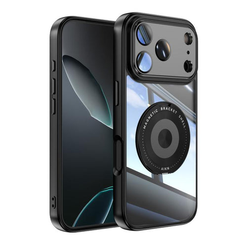 Acrylic and TPU MagSafe iPhone case with 360-degree holder, black