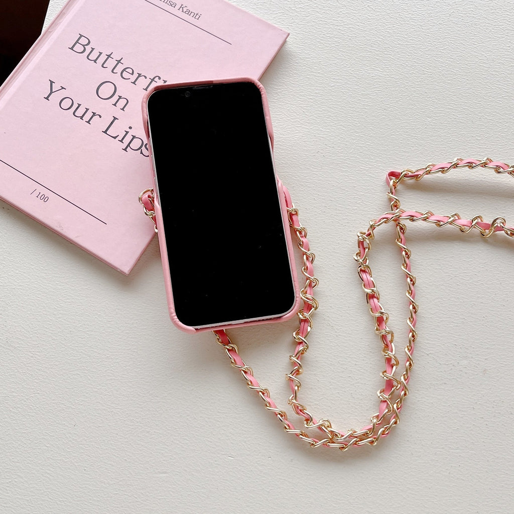 Chanel-inspired quilted phone case with chain strap