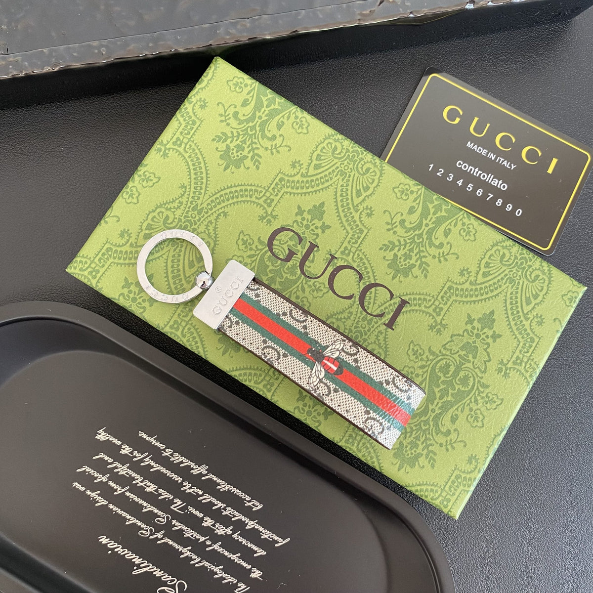 Gucci-inspired leather key holder bag charm