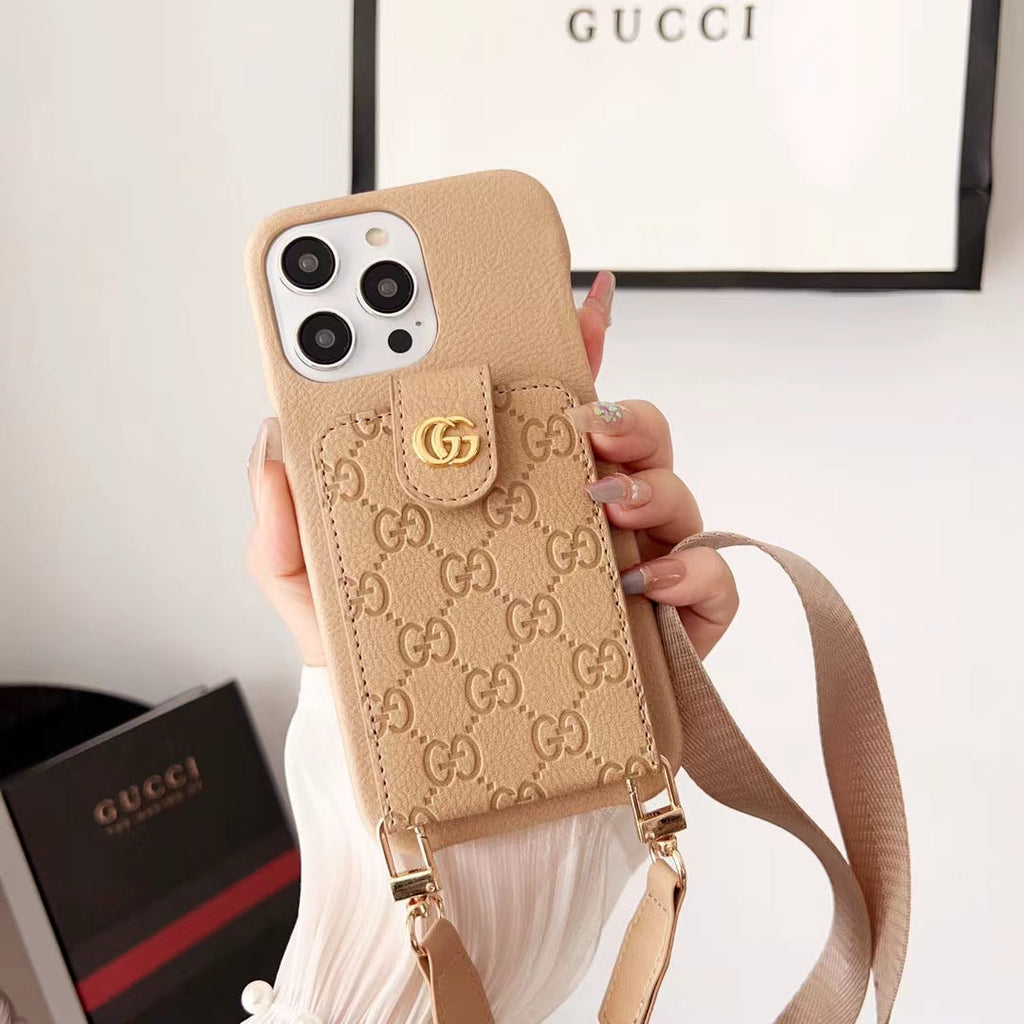 Gucci-inspired monogram crossbody phone case with card pocket