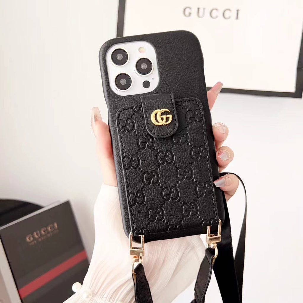 Gucci-inspired monogram crossbody phone case with card pocket