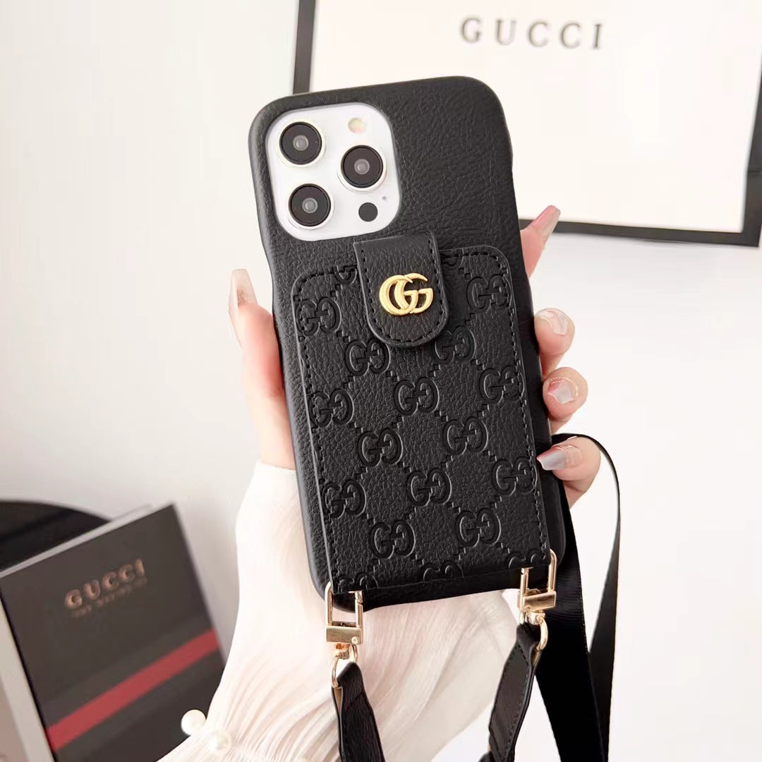 Gucci-inspired monogram crossbody phone case with card pocket
