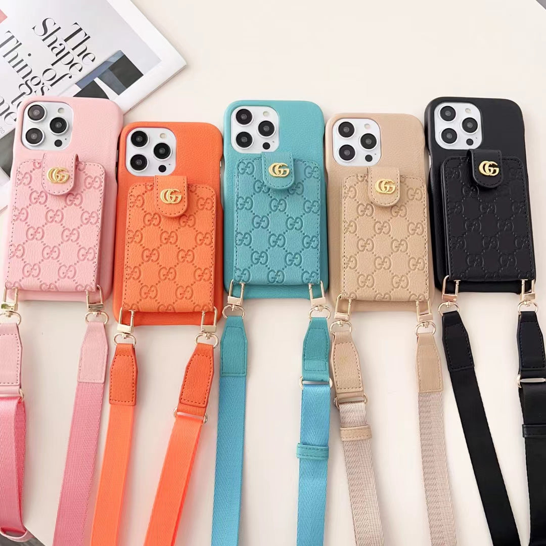 Gucci-inspired monogram crossbody phone case with card pocket