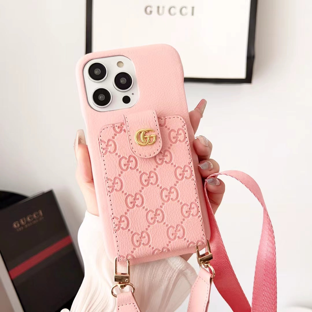 Gucci-inspired monogram crossbody phone case with card pocket