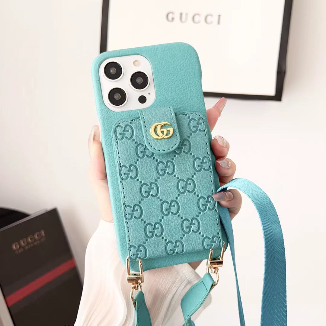 Gucci-inspired monogram crossbody phone case with card pocket
