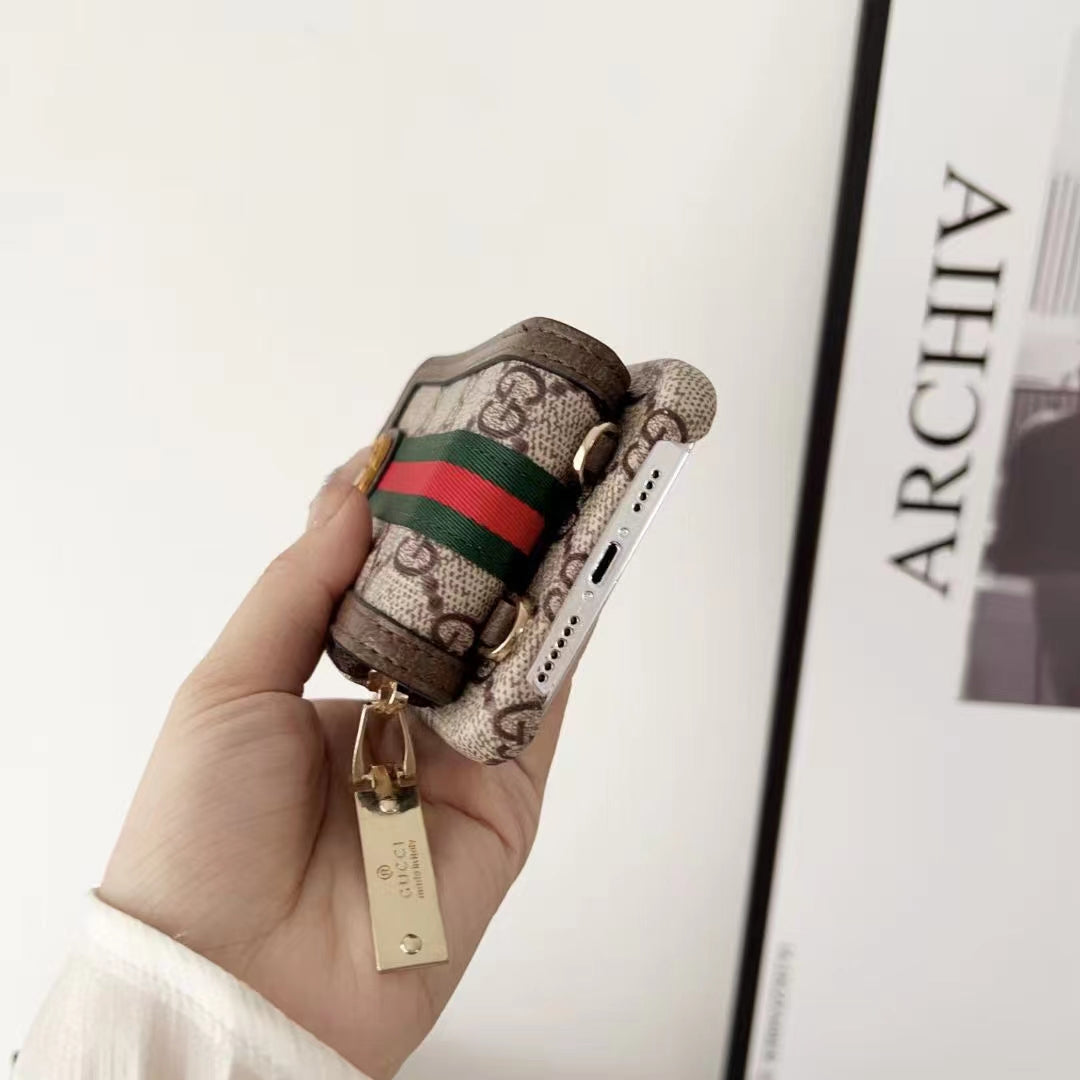 Gucci-inspired monogram phone case with card holder and zip pouch