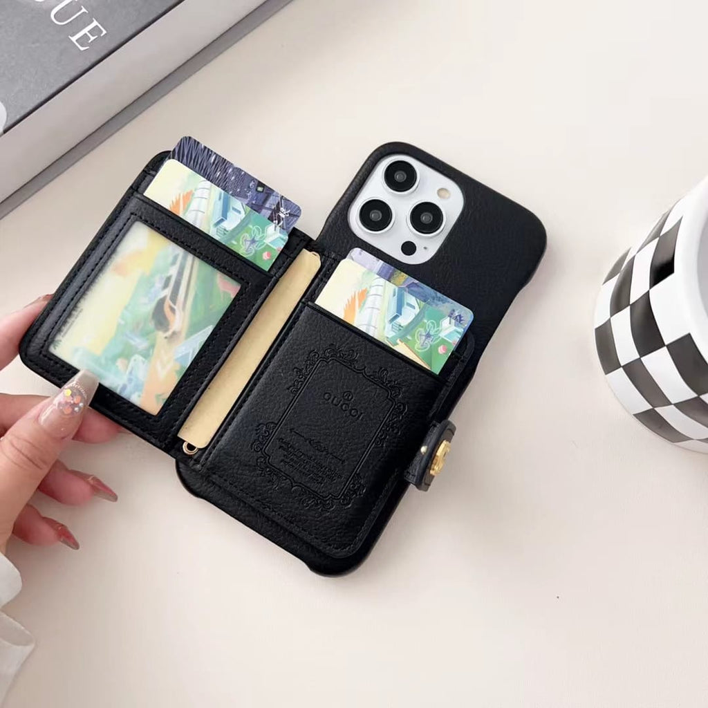 Gucci-inspired phone case with card pocket and shoulder strap