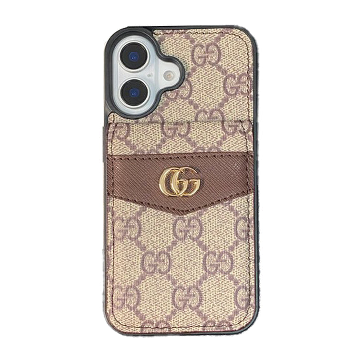 iPhone case with card bag, beige