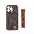 Louis Vuitton-inspired leather iPhone case with card holder and strap