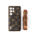 Leather Samsung phone case with wallet and strap