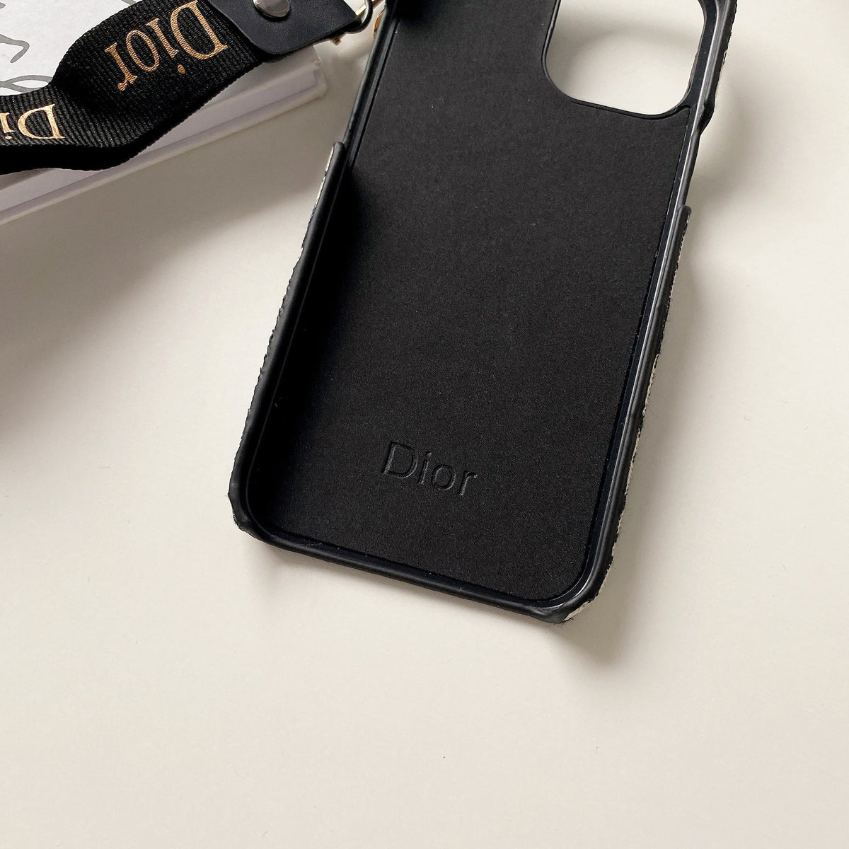 Dior-inspired lady phone case with strap