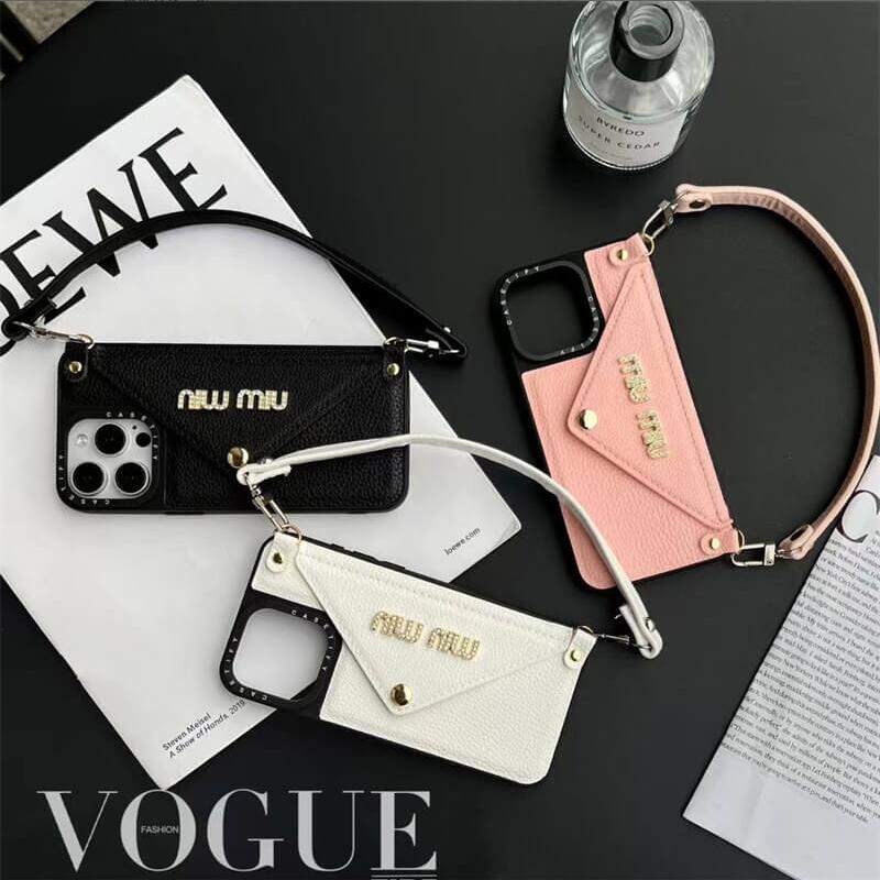 Miu Miu-inspired leather wrist strap iPhone case