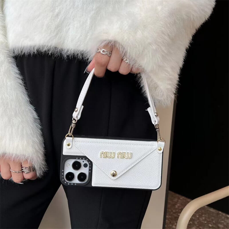 Miu Miu-inspired leather wrist strap iPhone case