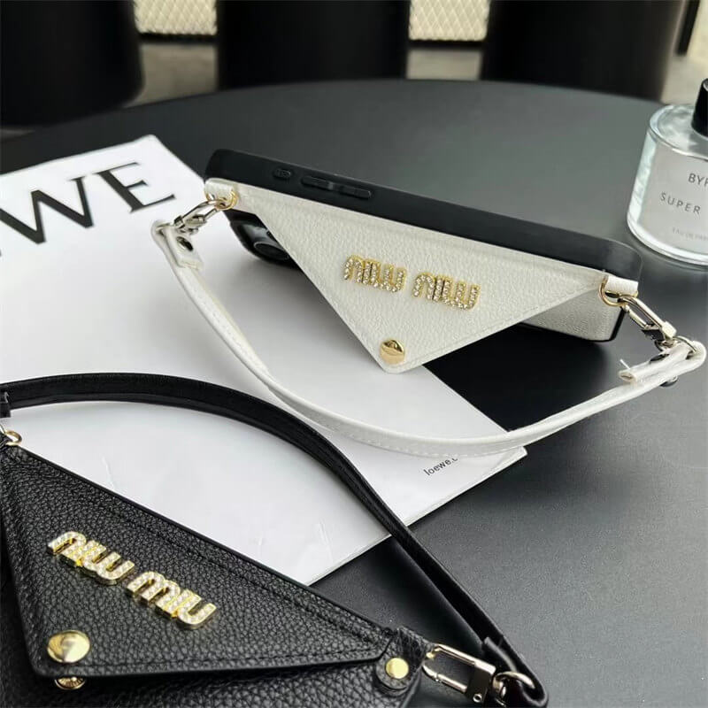 Miu Miu-inspired leather wrist strap iPhone case