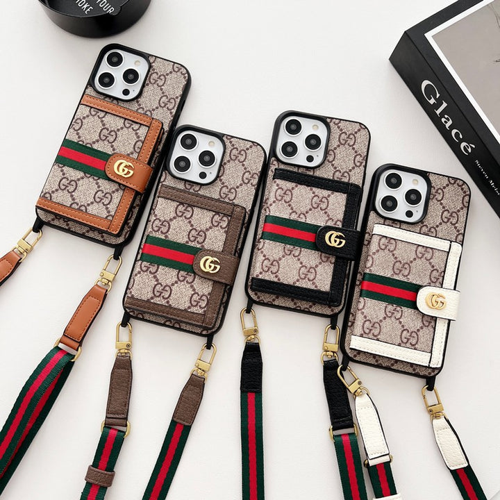 Gucci-inspired iPhone case with card holder and strap