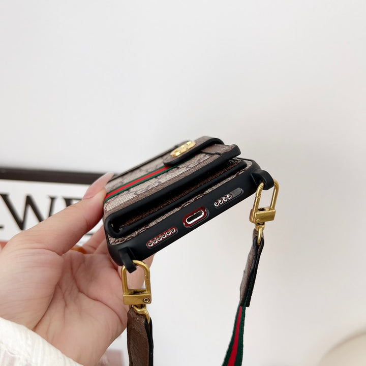 Gucci-inspired iPhone case with card holder and strap