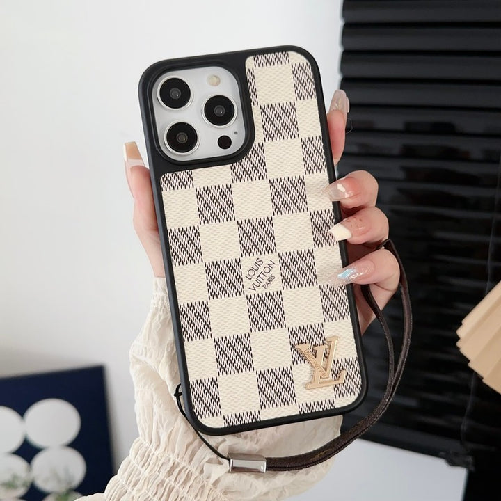 Louis Vuitton-inspired iPhone case with hand strap