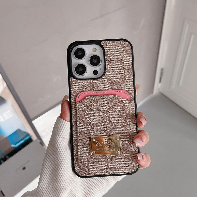 Coach-inspired large monogram leather iPhone case with card pocket