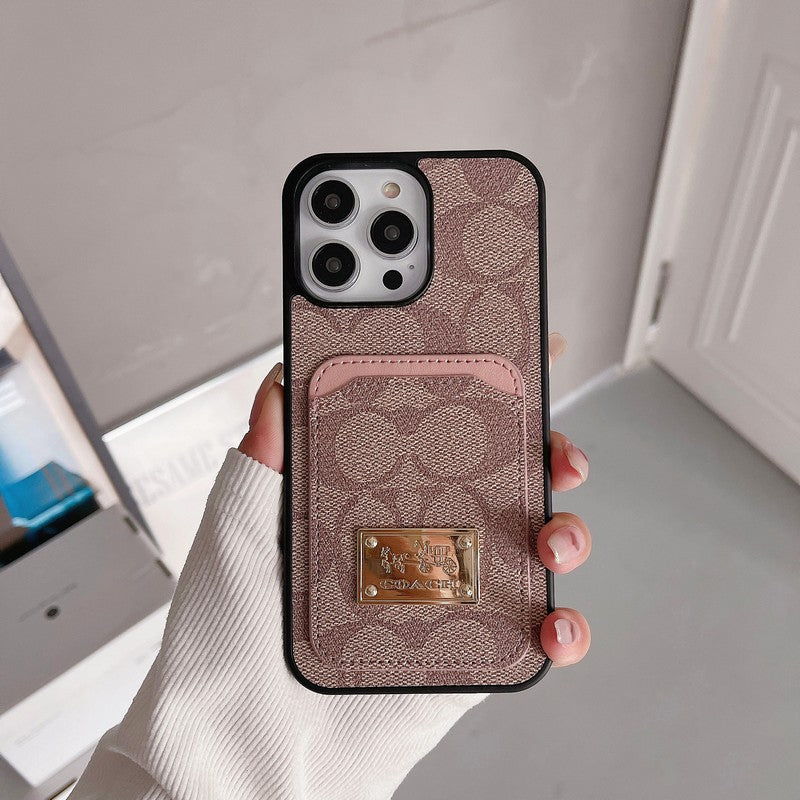 Coach-inspired large monogram leather iPhone case with card pocket