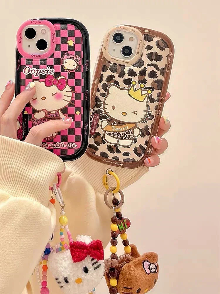 Hello Kitty-inspired character print iPhone 13 case with beaded strap