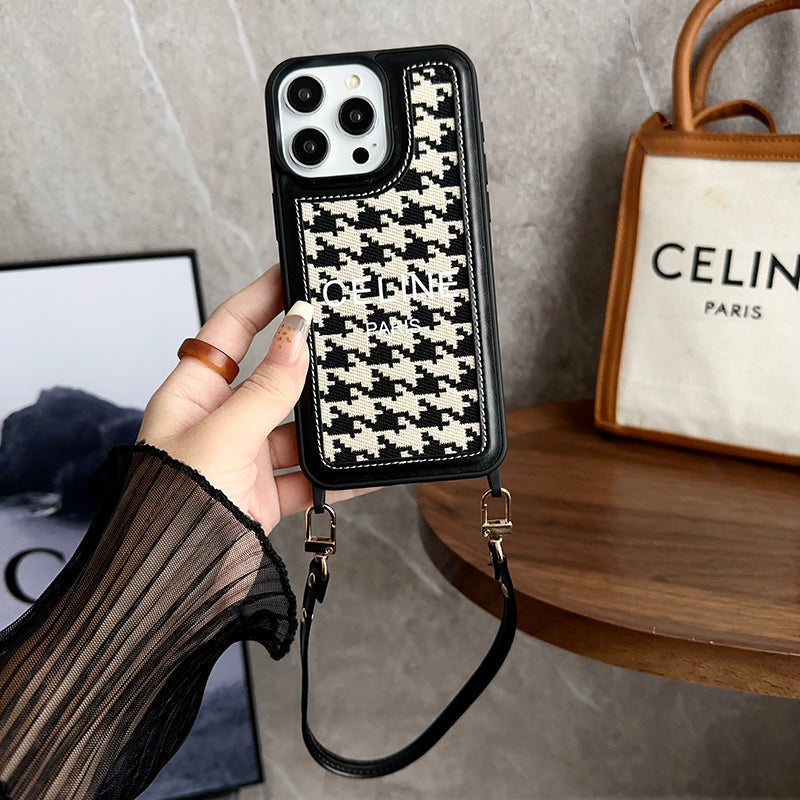 Celine-inspired leather iPhone case with wrist strap